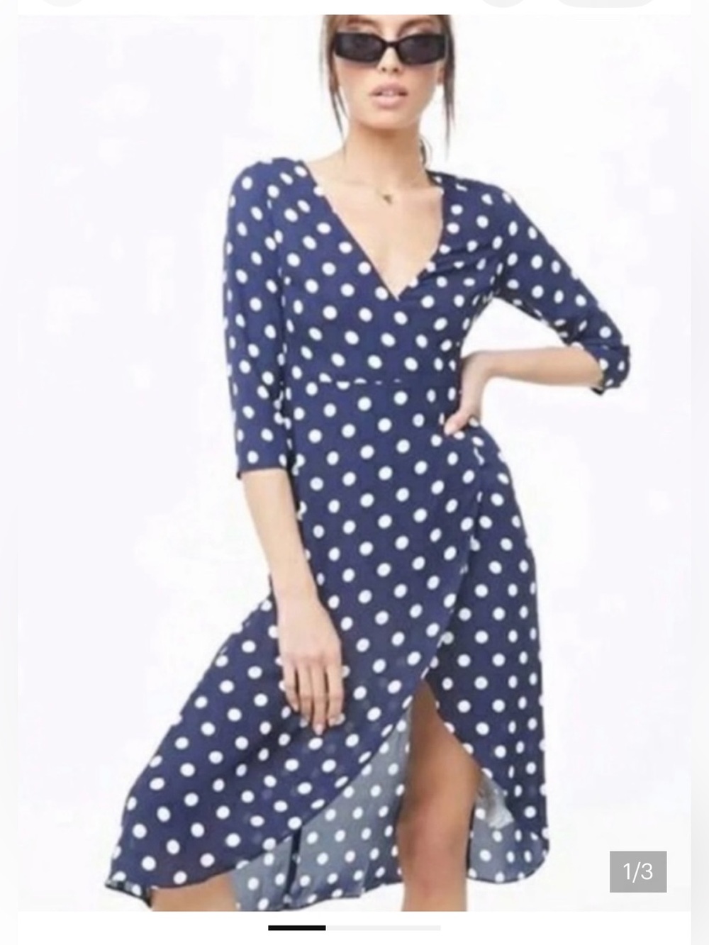 Forever 21 Navy Polka Dot Wrap Midi Dress